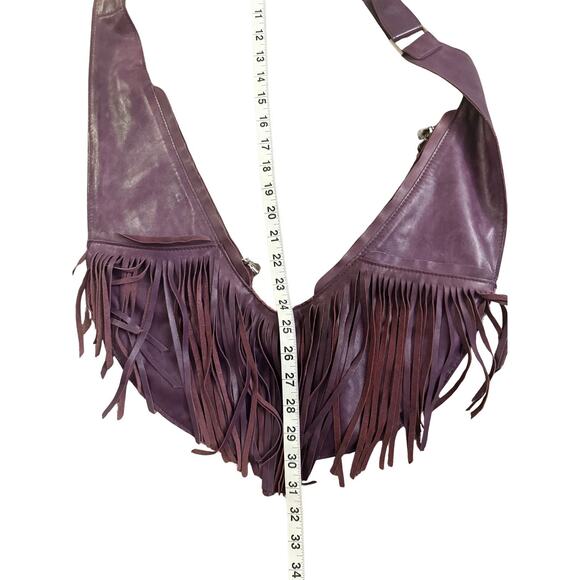 Sash Bag Power Berry Fringe | Genuine Leather Purple Crossbody Purse - Picture 7 of 8